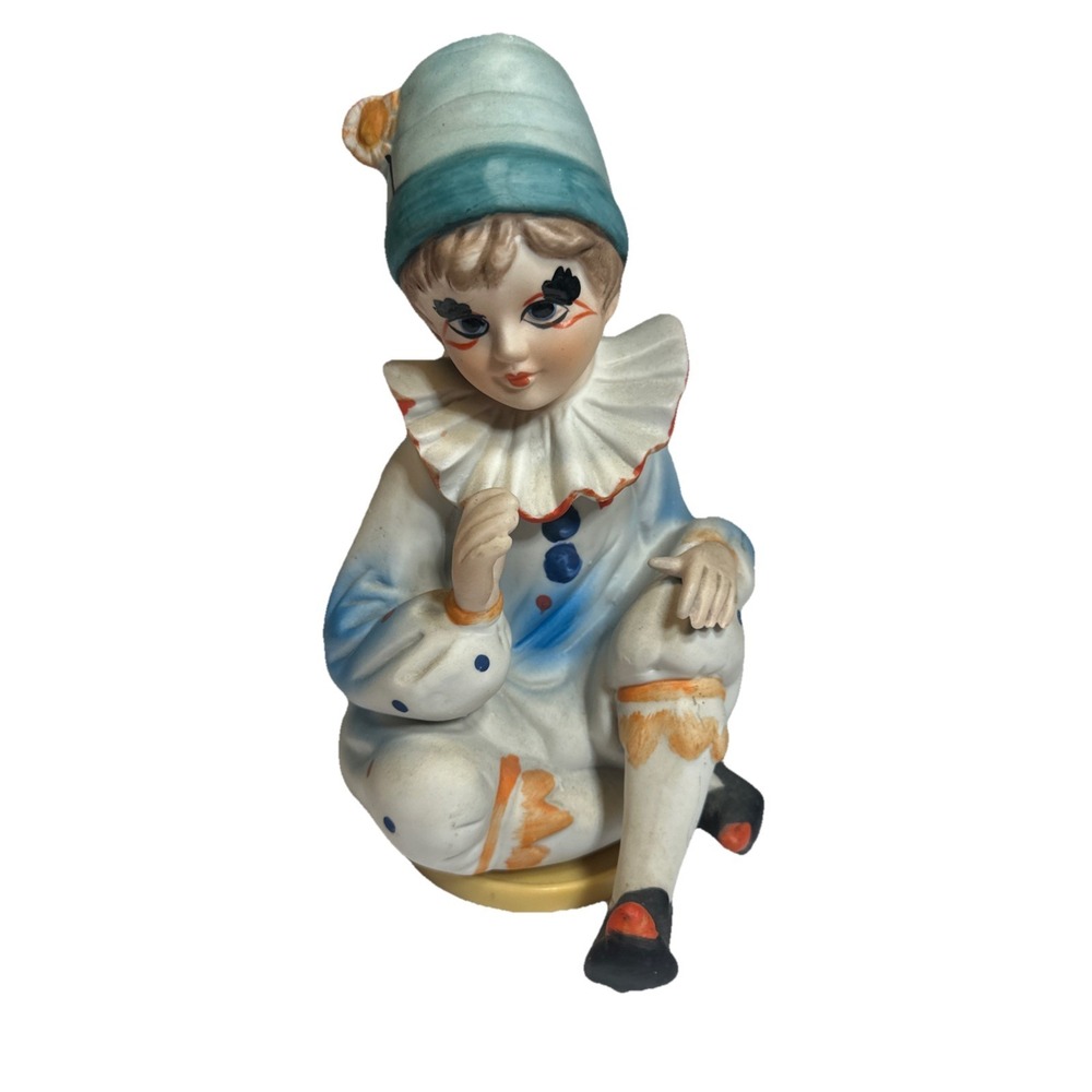 Vintage‎ Bisque Pierrot Rotating Clown "Send in the Clowns" Musical Figurine